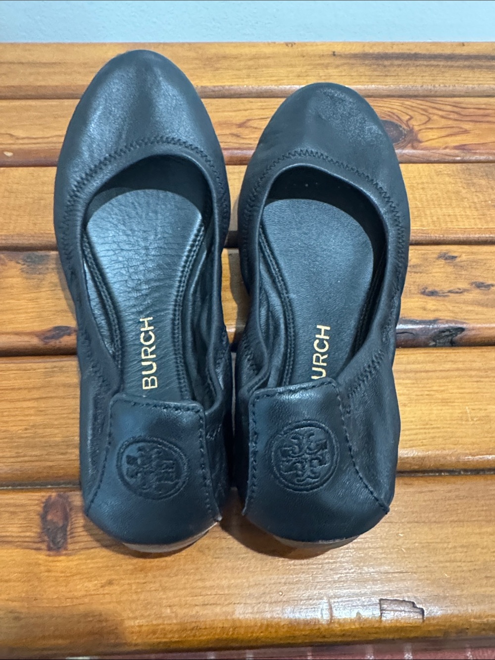 Tory Burch Eddie Ballet Flats Slip On Shoes Black Leather Round Toe Women’s 7.5